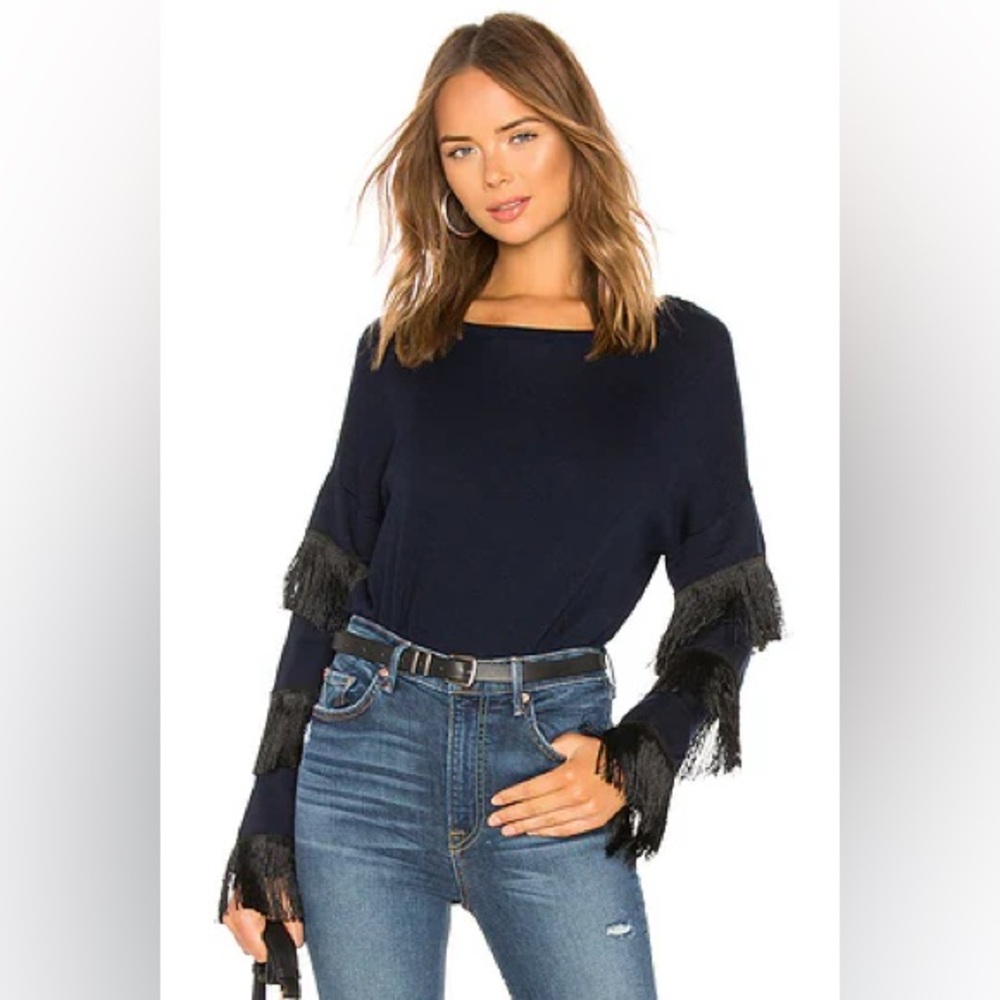 TABULA RASA Kahina Fringe Sweater in Navy